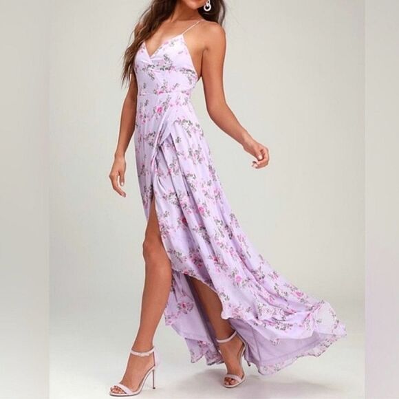 Lulus Dresses & Skirts - Lulus Love Forever Lavender Floral Lace-Up Back High Low Maxi Dress Cottagecore